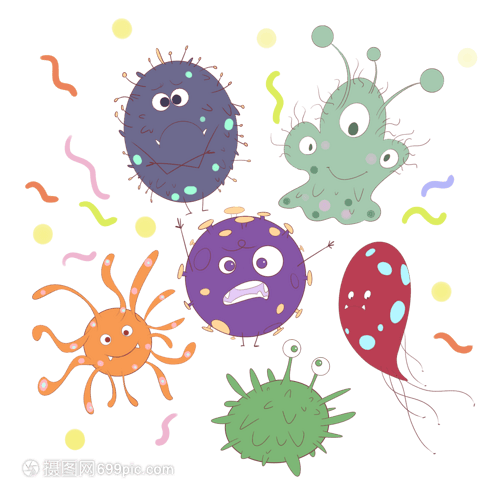 颜色多样的卡通微生物