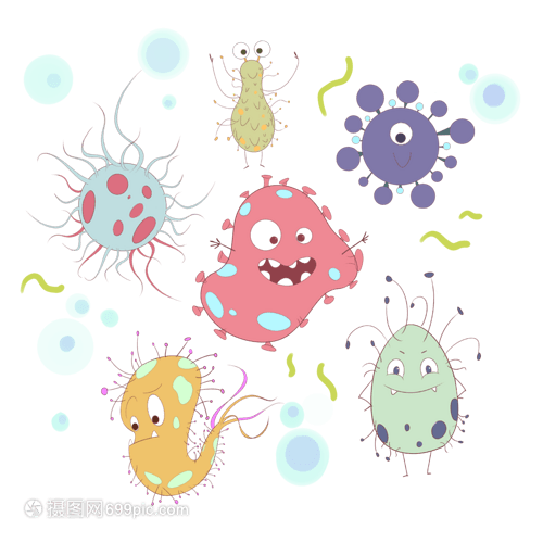 可爱的彩色卡通微生物